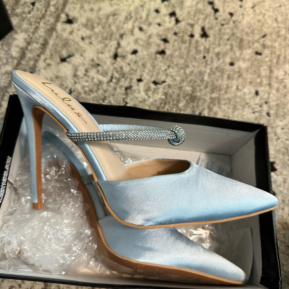 Blue Satin Rhinestone Pumps - Picture 7 of 7